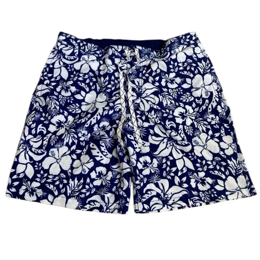 Merona Men's Swim Shorts Navy Blue & White Floral sz L